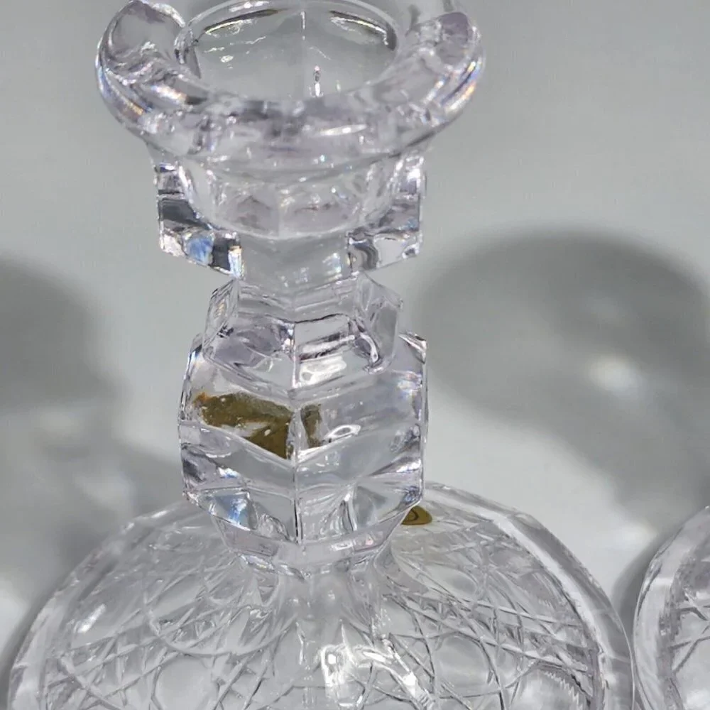 Crystal Pedestal Candlesticks Candleholders Pair PbO 24% Vintage Made in Taiwan